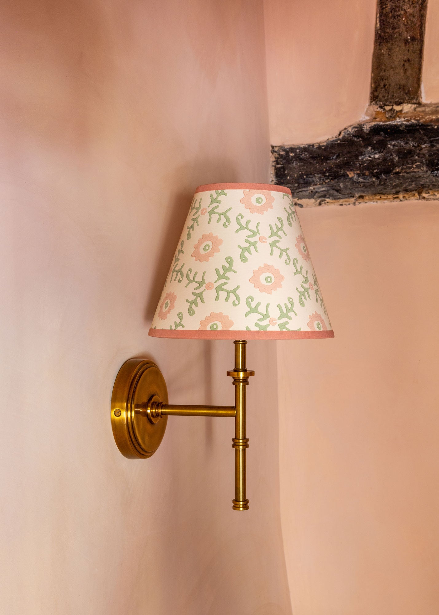 Folk Flower Lampshade ~ Pink / Green