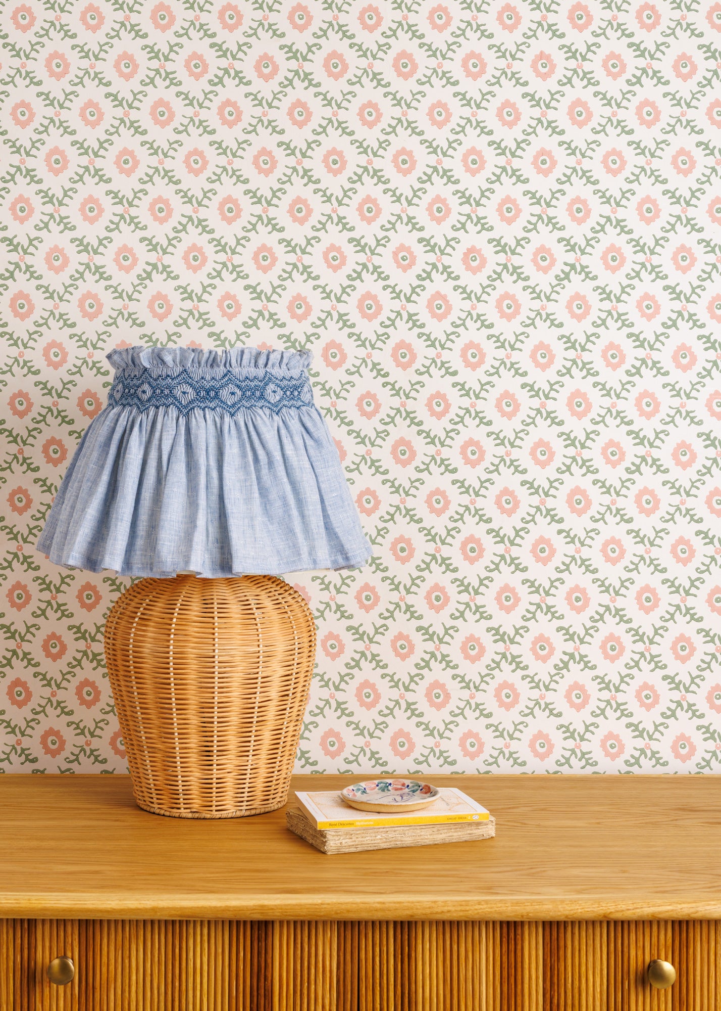 Folk Flower Wallpaper ~ Pink / Green