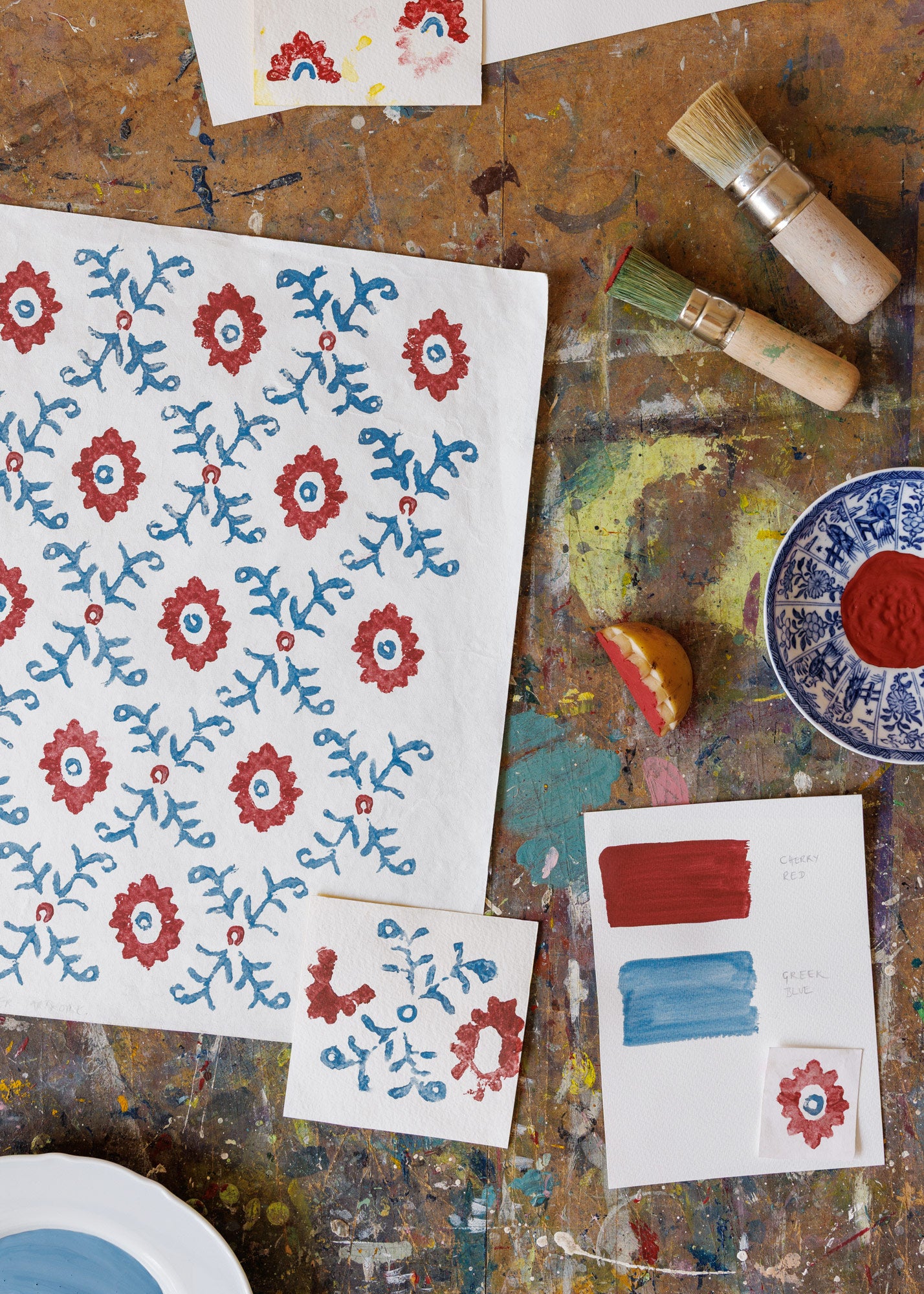 Folk Flower Wallpaper ~ Yellow / Terracotta