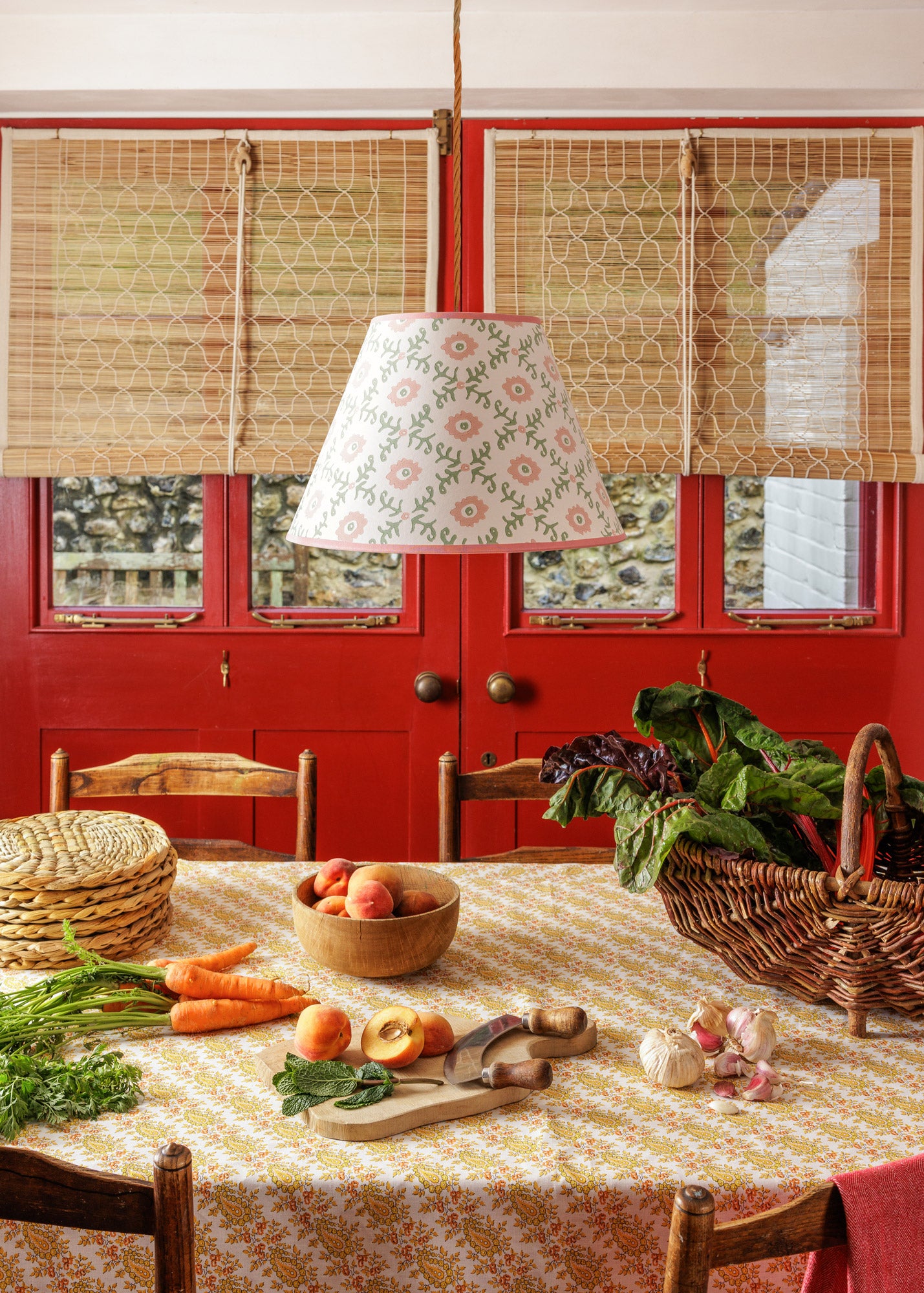 Folk Flower Pendant Lampshade ~ Pink / Green