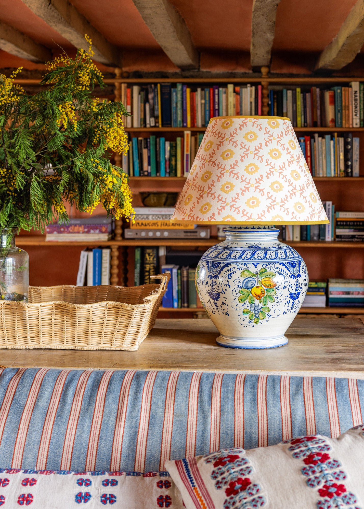Folk Flower Lampshade ~ Yellow / Terracotta