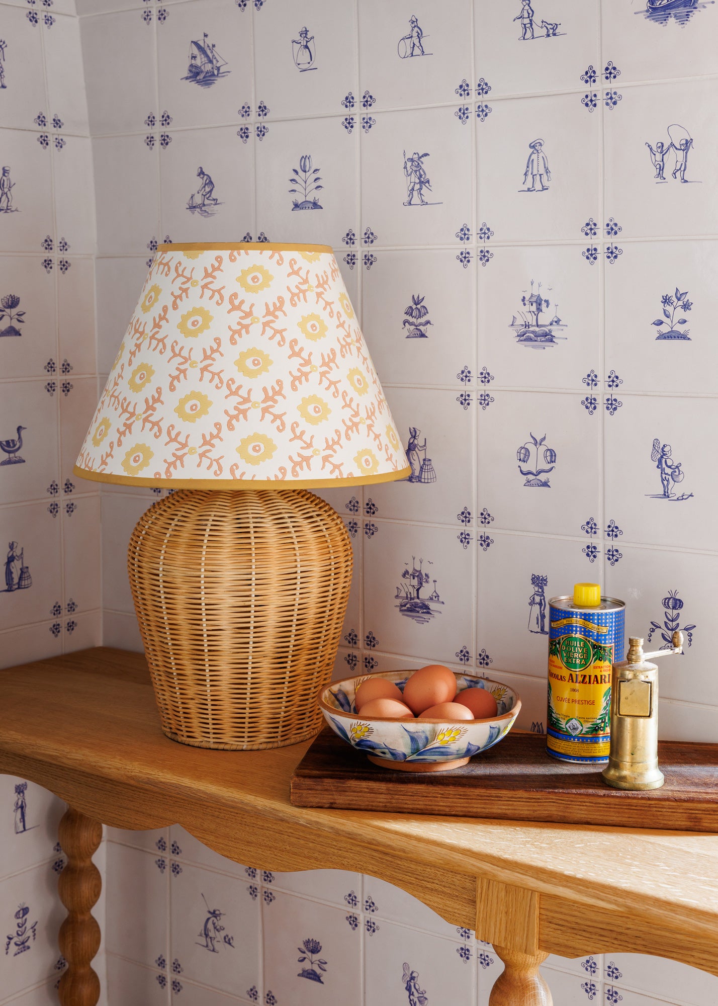 Folk Flower Lampshade ~ Yellow / Terracotta