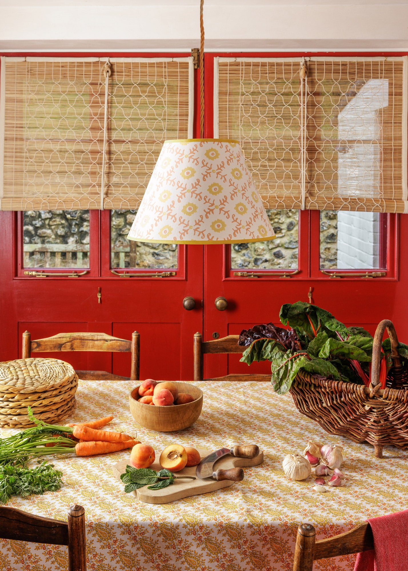 Folk Flower Pendant Lampshade ~ Yellow / Terracotta