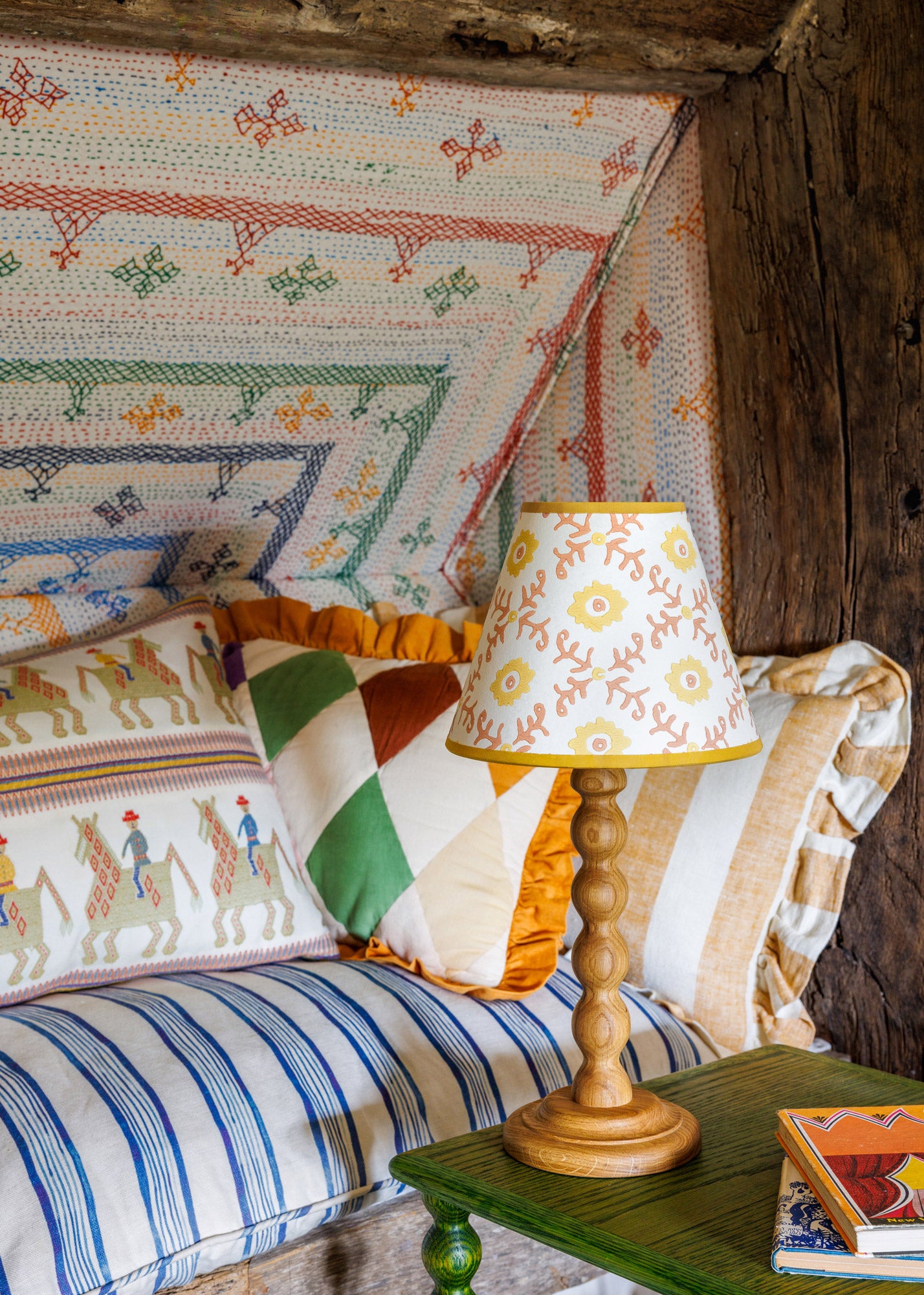 Folk Flower Lampshade ~ Yellow / Terracotta