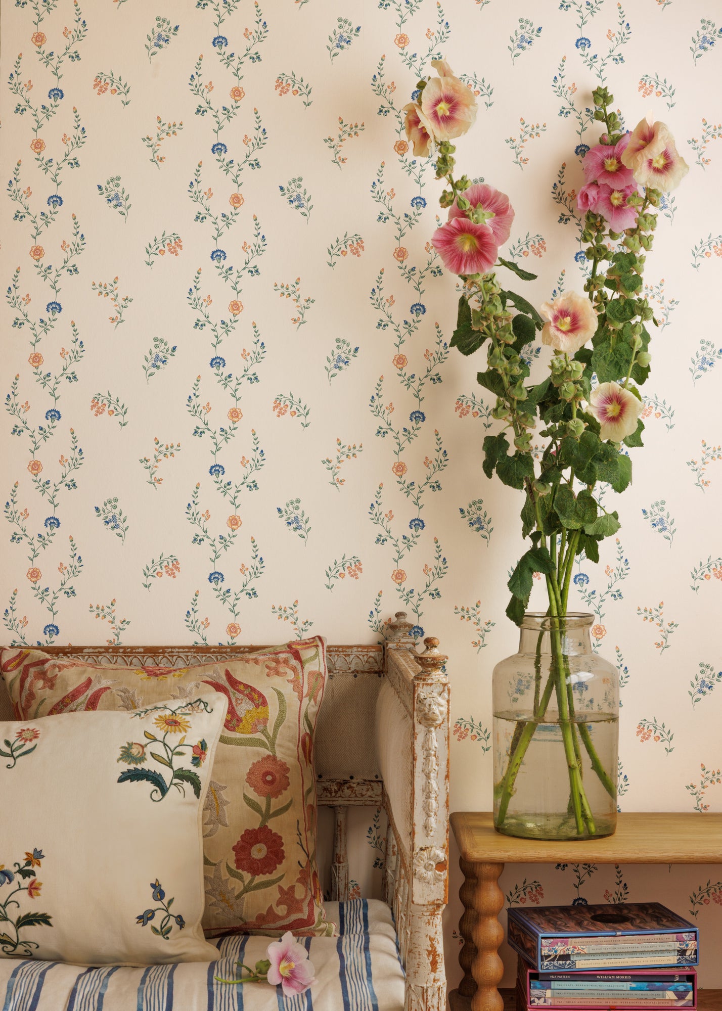 Indienne Vine Wallpaper ~ Marigold / Cornflower