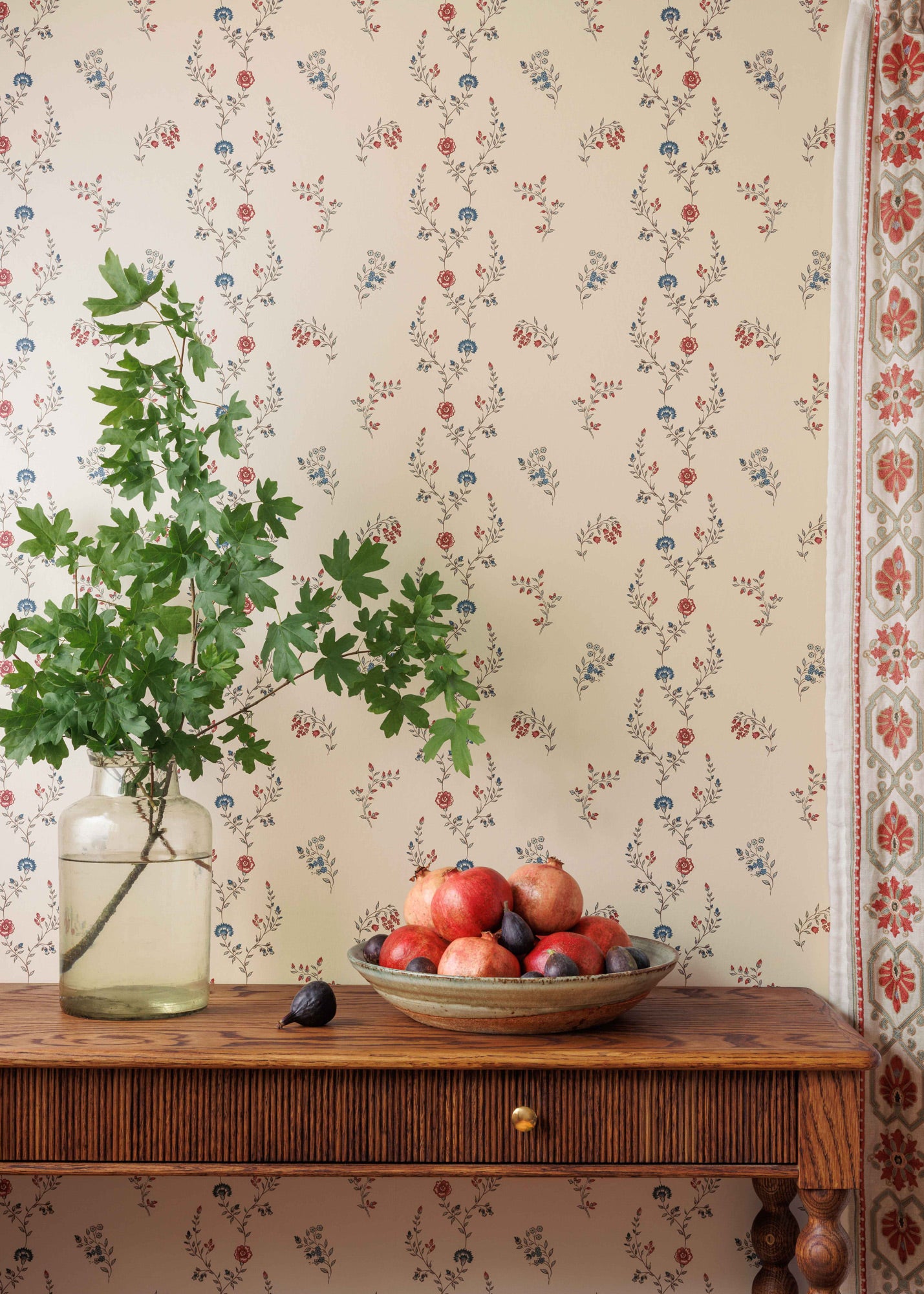 Indienne Vine Wallpaper ~ Ruby / Indigo