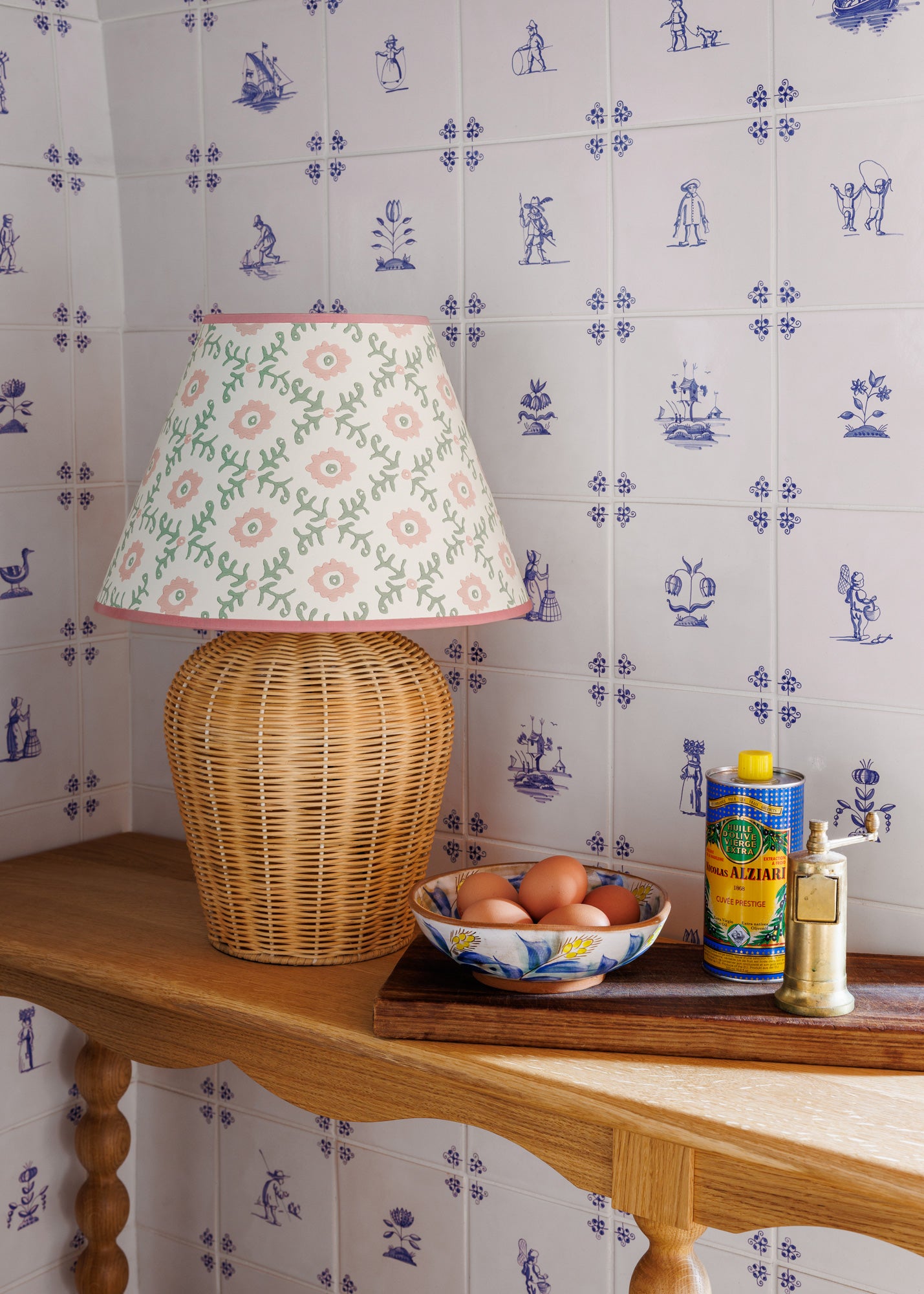 Folk Flower Lampshade ~ Pink / Green