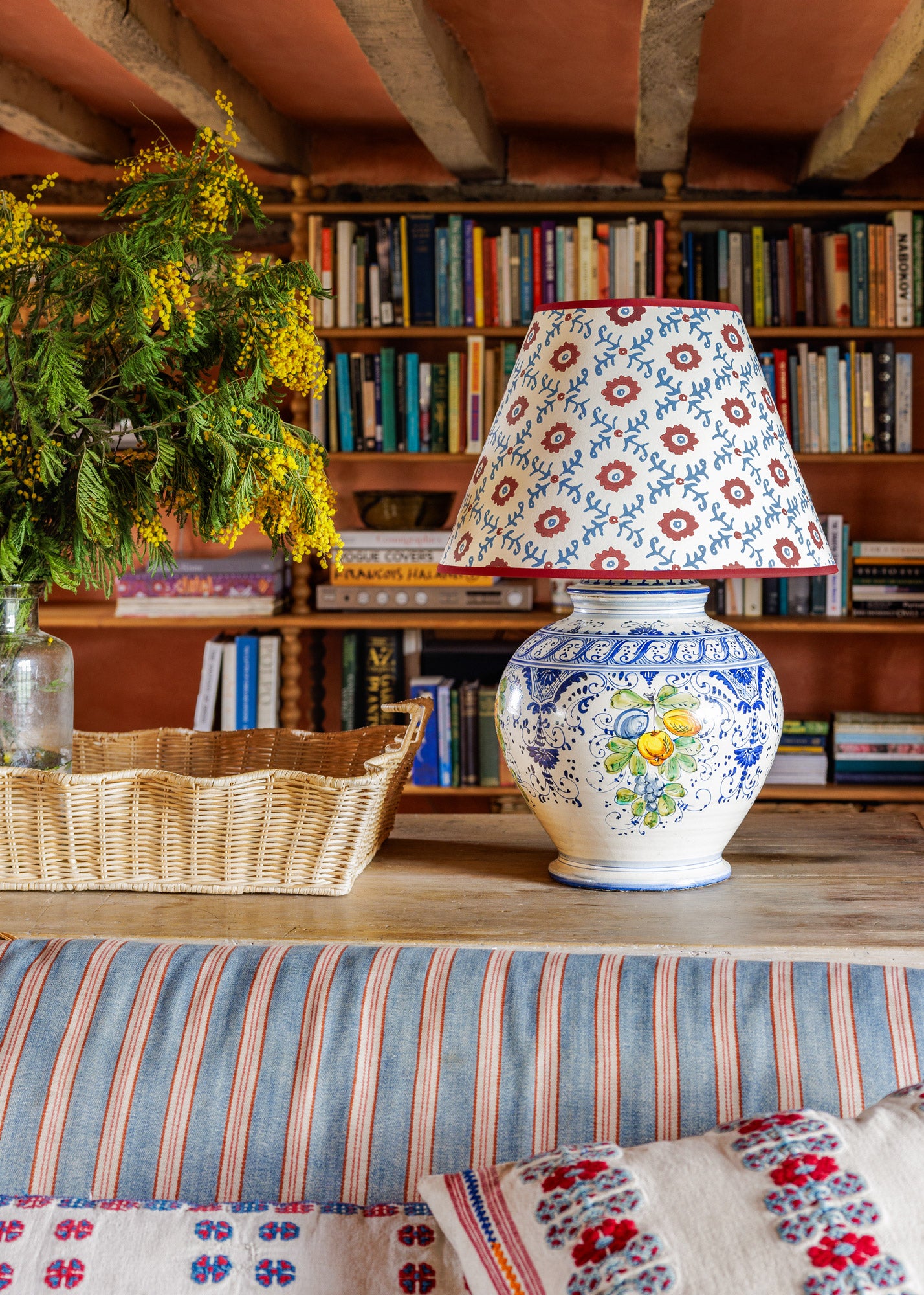 Folk Flower Lampshade ~ Red / Blue
