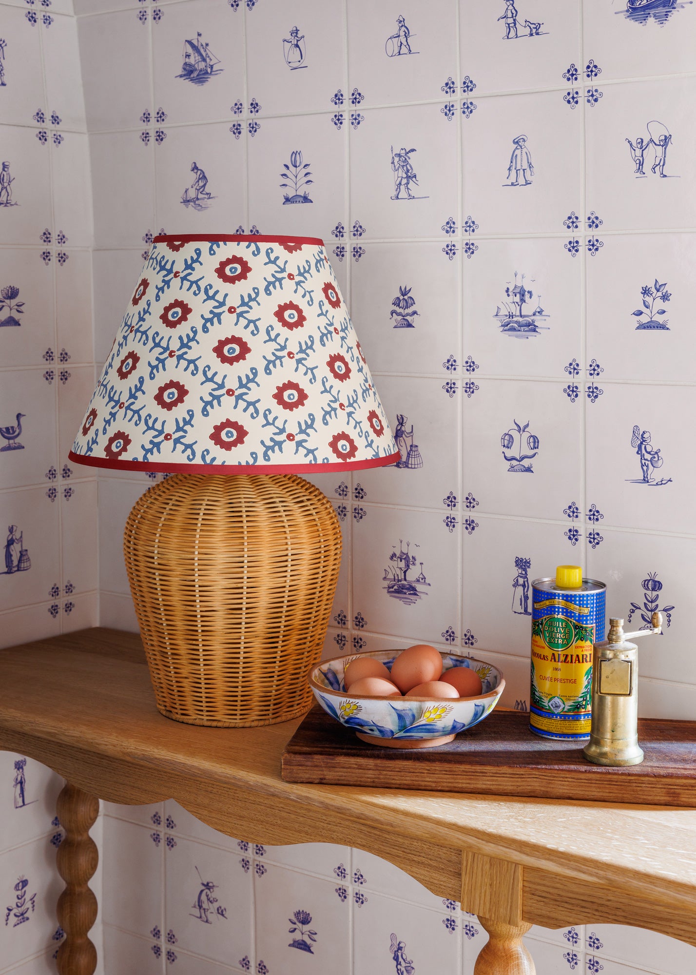Folk Flower Lampshade ~ Red / Blue
