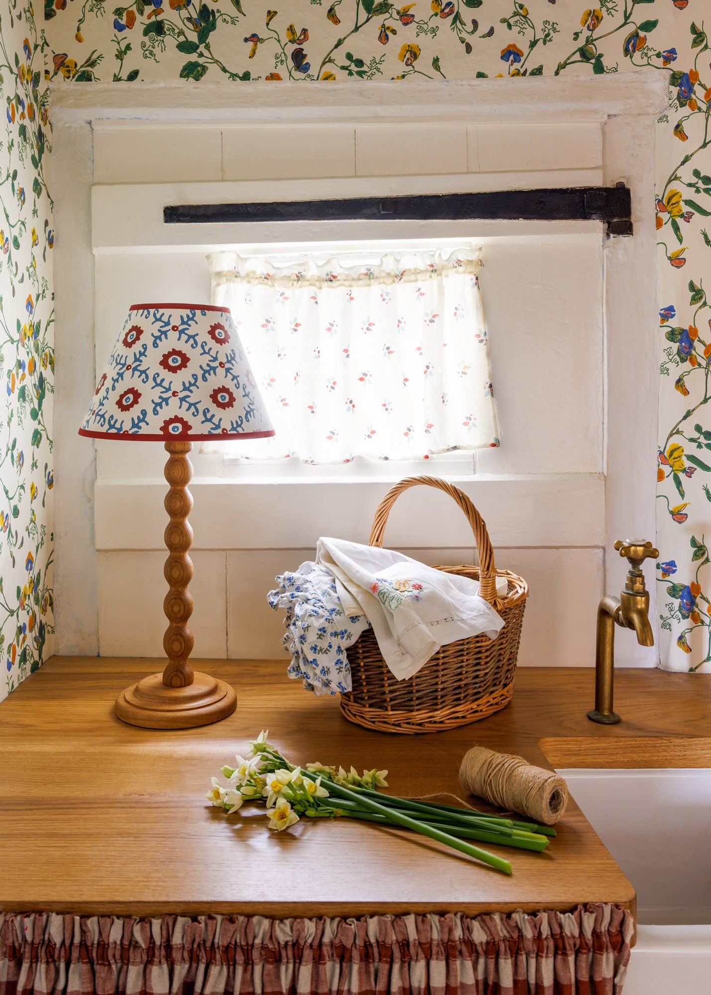Folk Flower Lampshade ~ Red / Blue