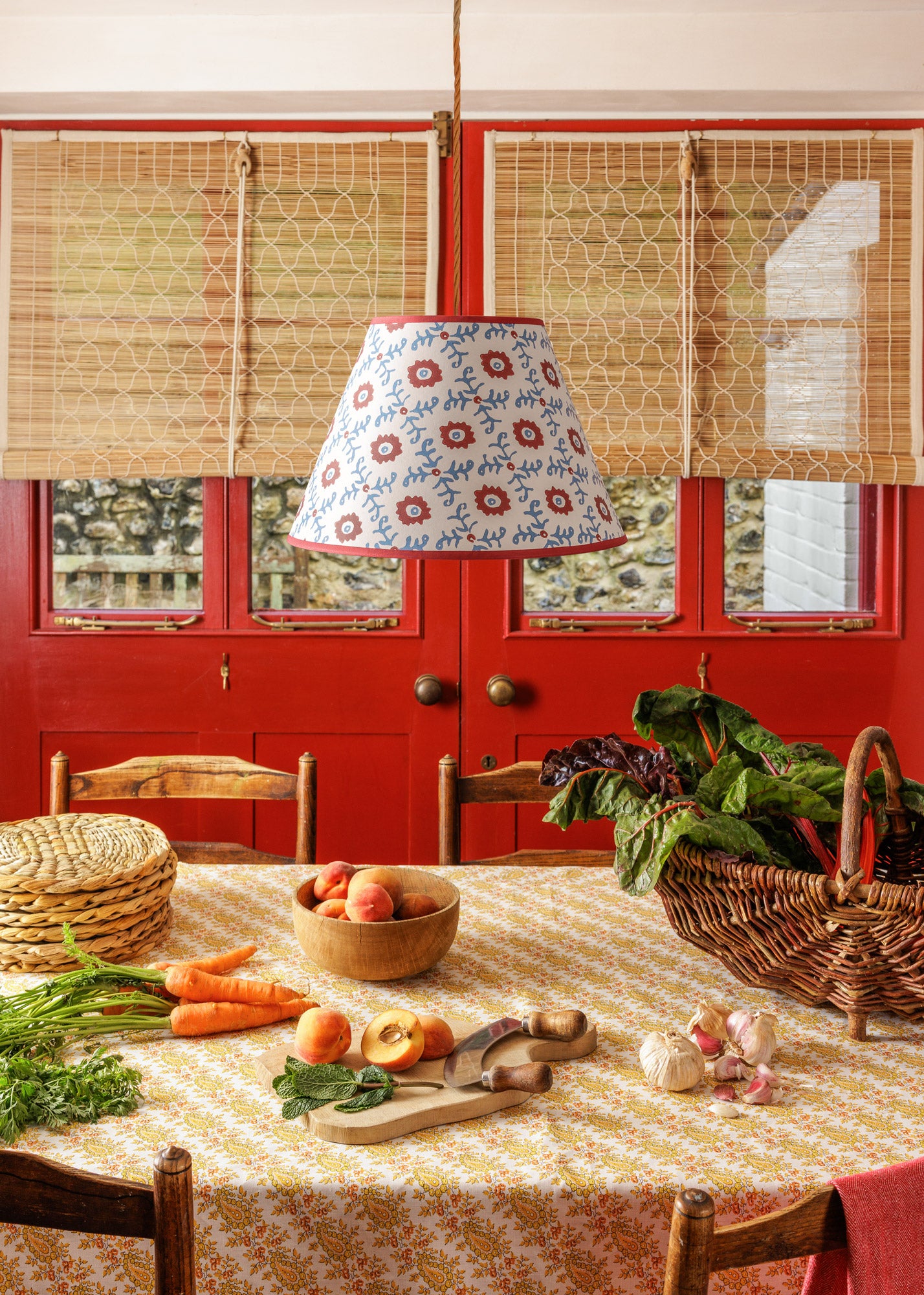 Folk Flower Pendant Lampshade ~ Red / Blue