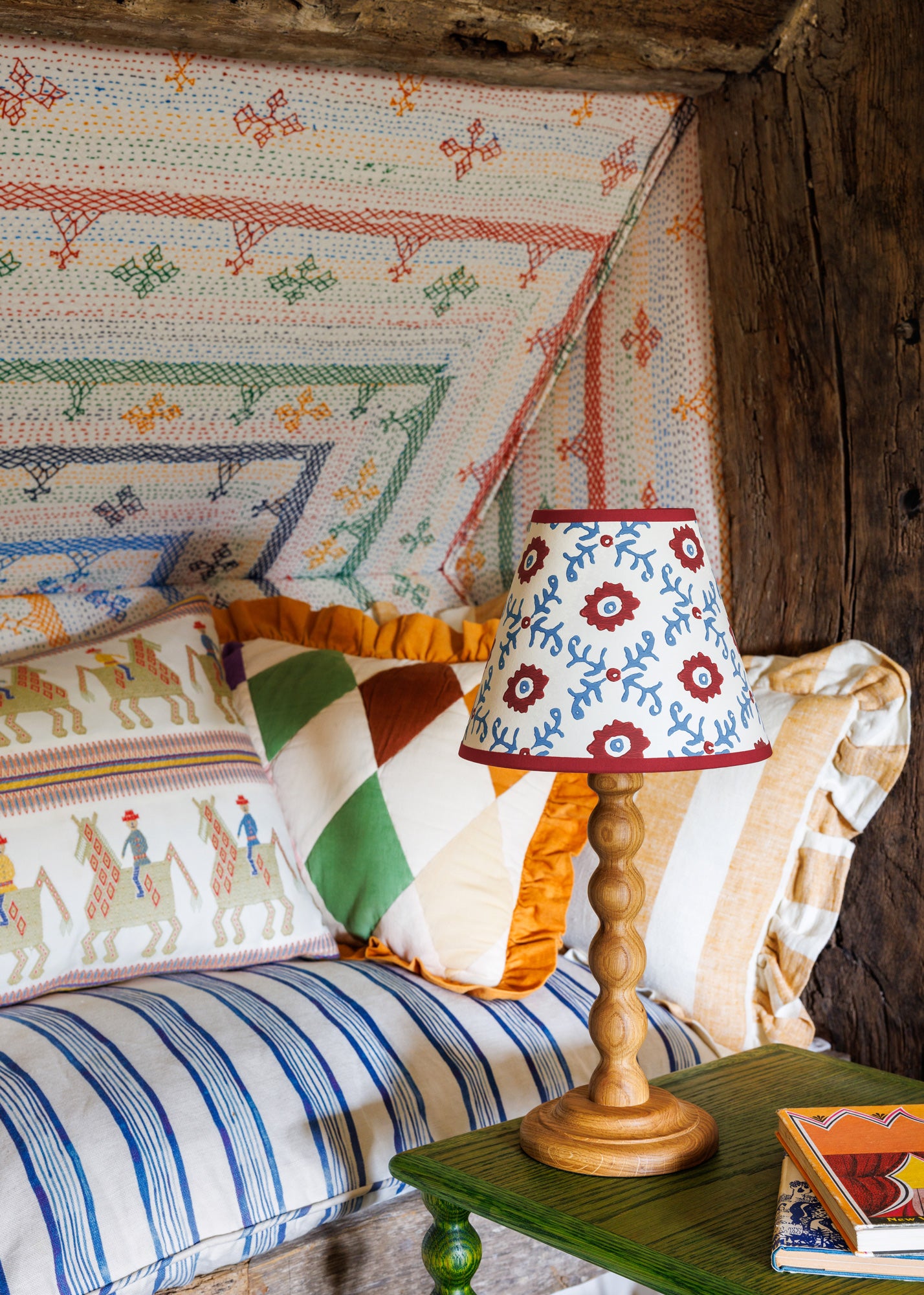 Folk Flower Lampshade ~ Red / Blue
