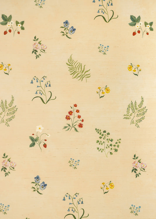 Herbarium Wildflower Grasscloth Wallpaper ~ Blush