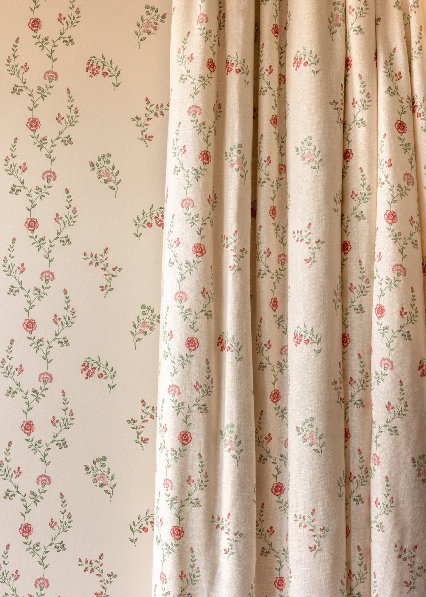 Indienne Vine Fabric ~ Crimson / Rose
