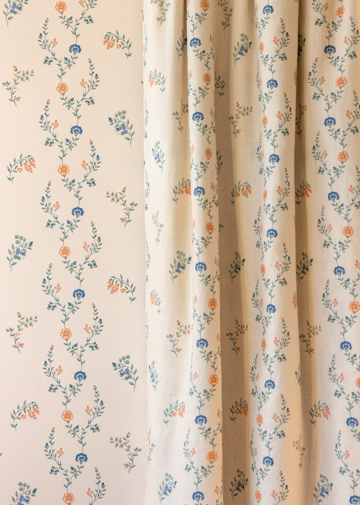 Indienne Vine Fabric ~ Marigold / Cornflower