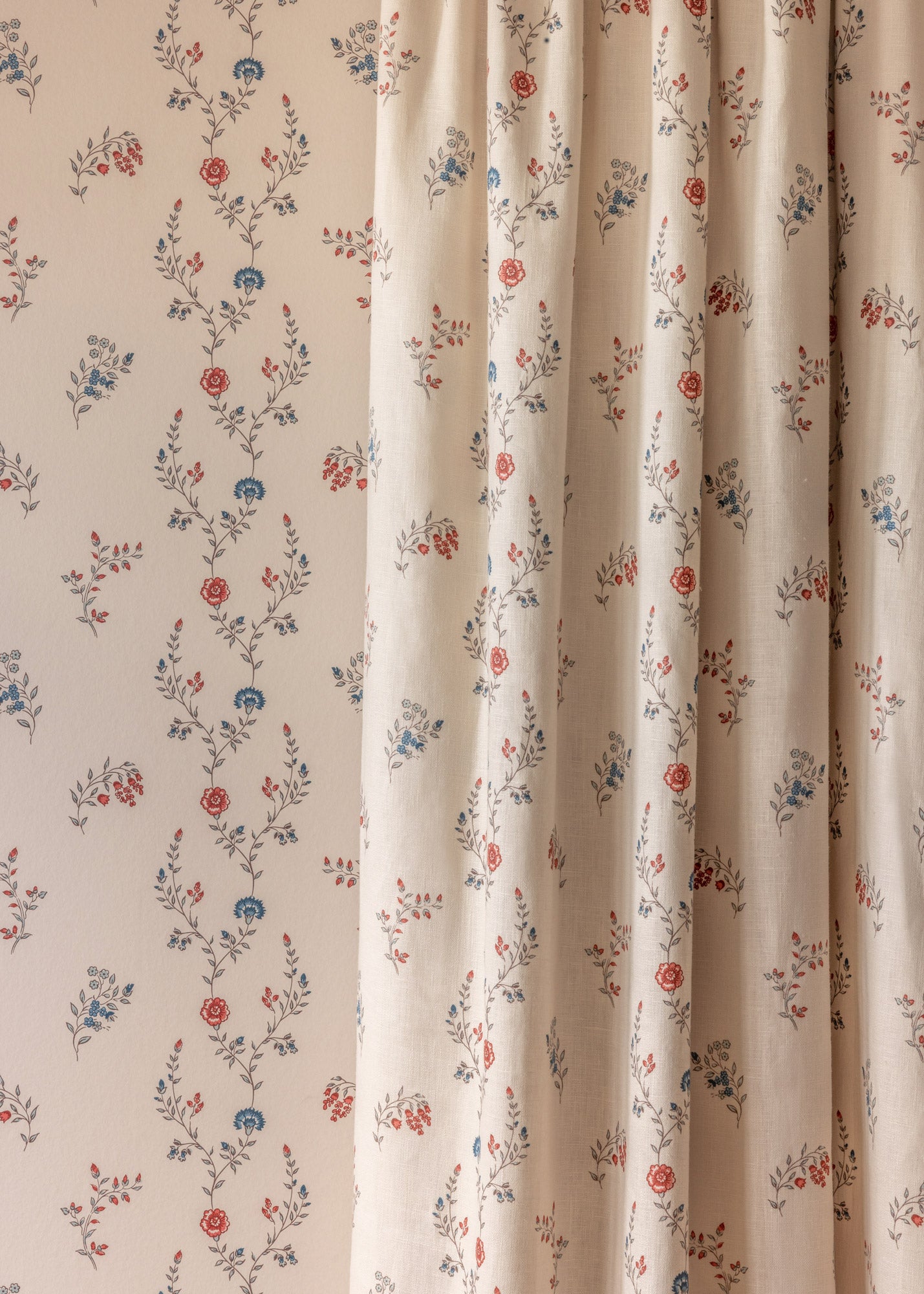Indienne Vine Fabric ~ Ruby / Indigo