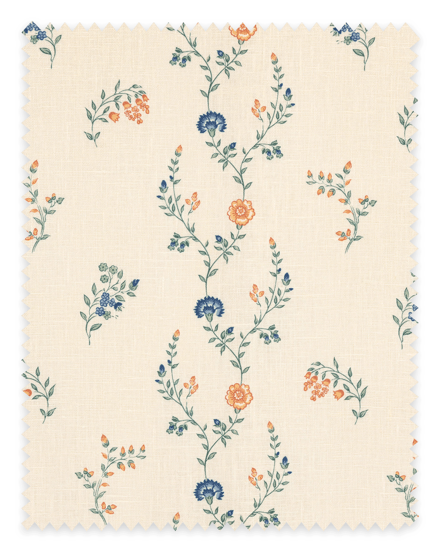 Indienne Vine Fabric ~ Marigold / Cornflower