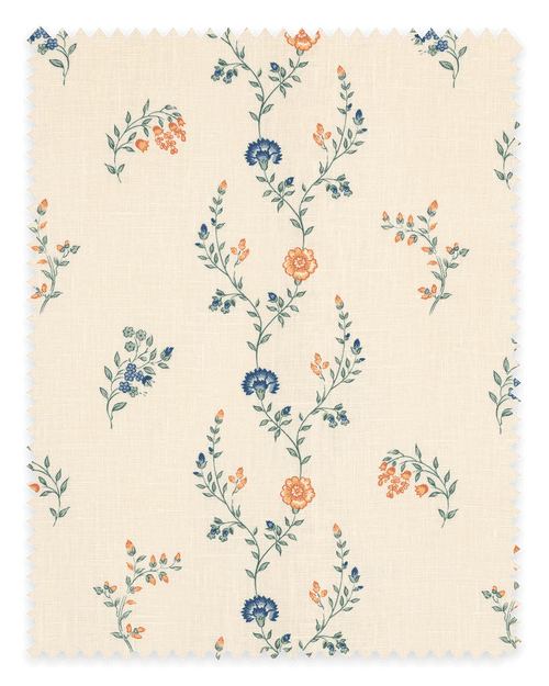 Indienne Vine Fabric ~ Marigold / Cornflower