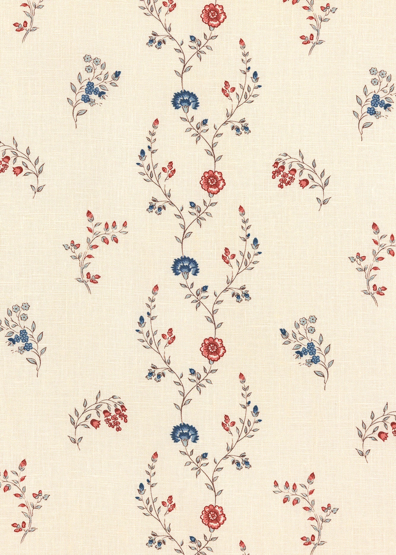 Indienne Vine Fabric ~ Ruby / Indigo