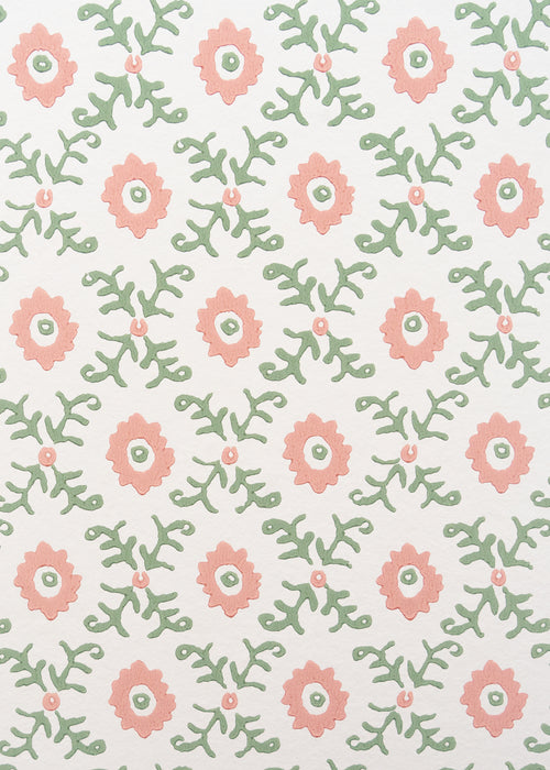 Folk Flower Wallpaper ~ Pink / Green