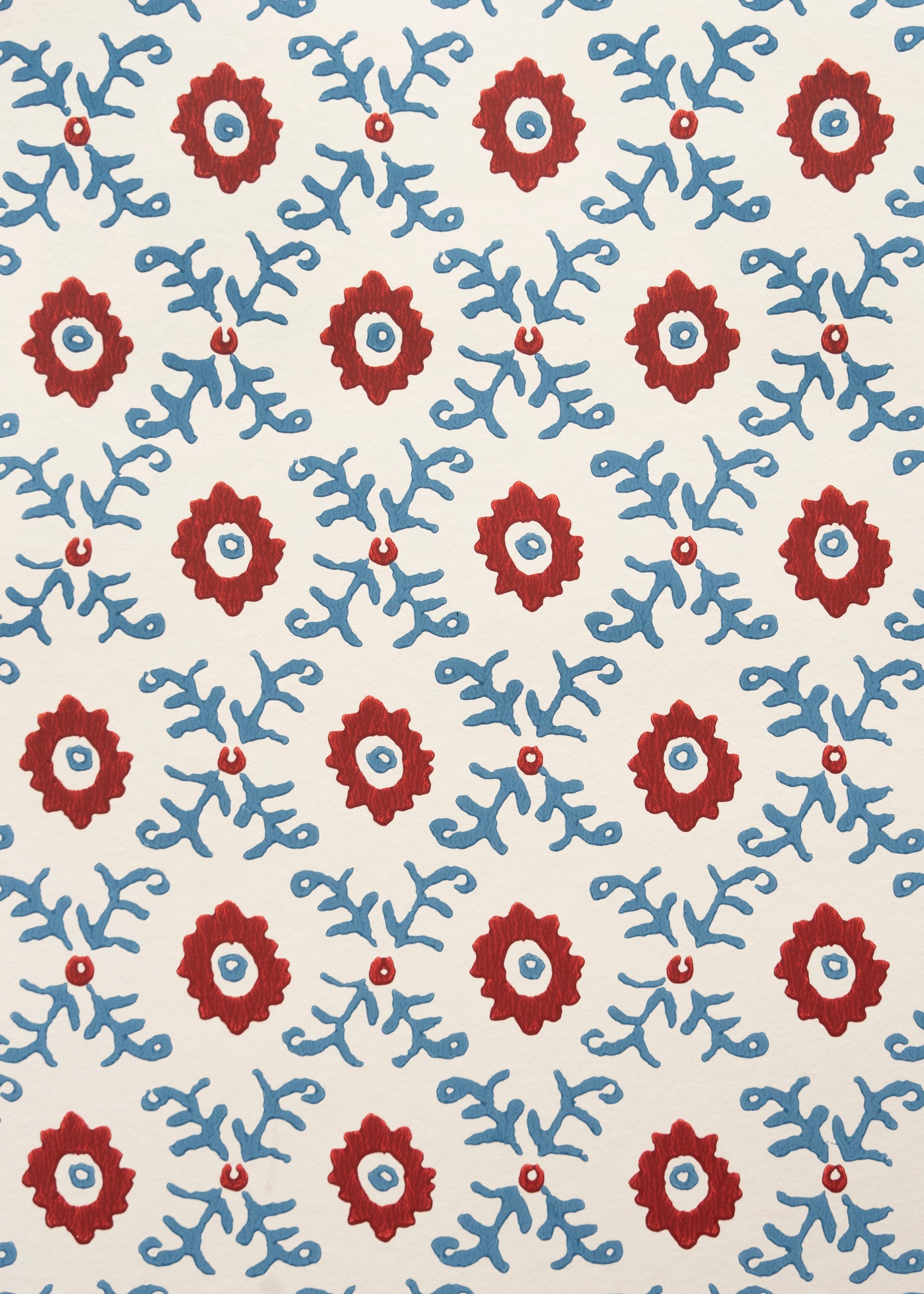 Folk Flower Wallpaper ~ Red / Blue
