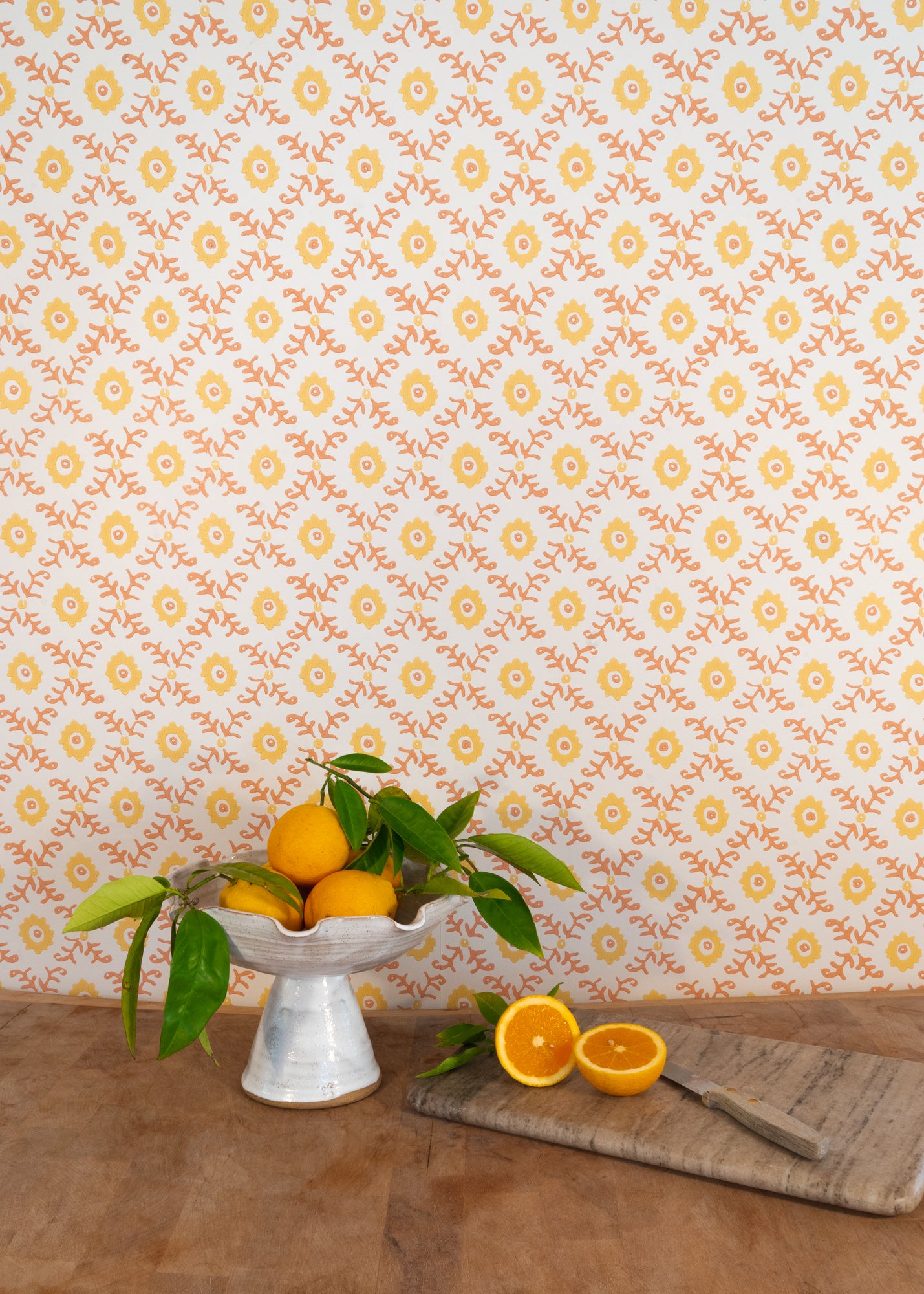 Folk Flower Wallpaper ~ Yellow / Terracotta