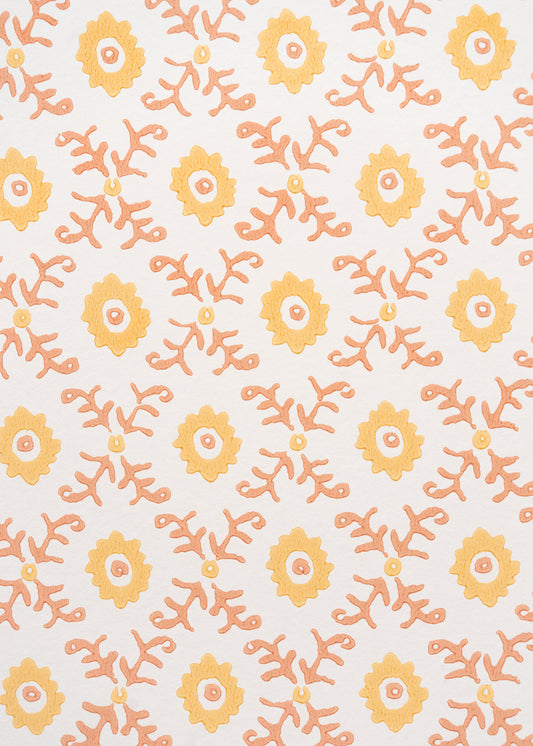 Folk Flower Wallpaper ~ Yellow / Terracotta